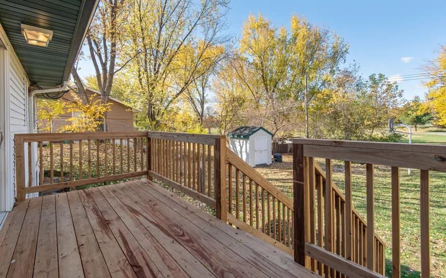 A newly built pressure-treated deck